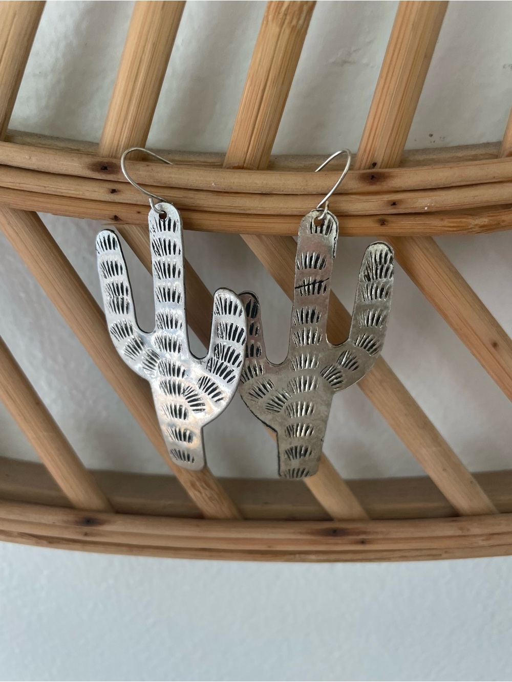 Sterling-Style Silver Cactus Drop Earrings - Southwestern Accent